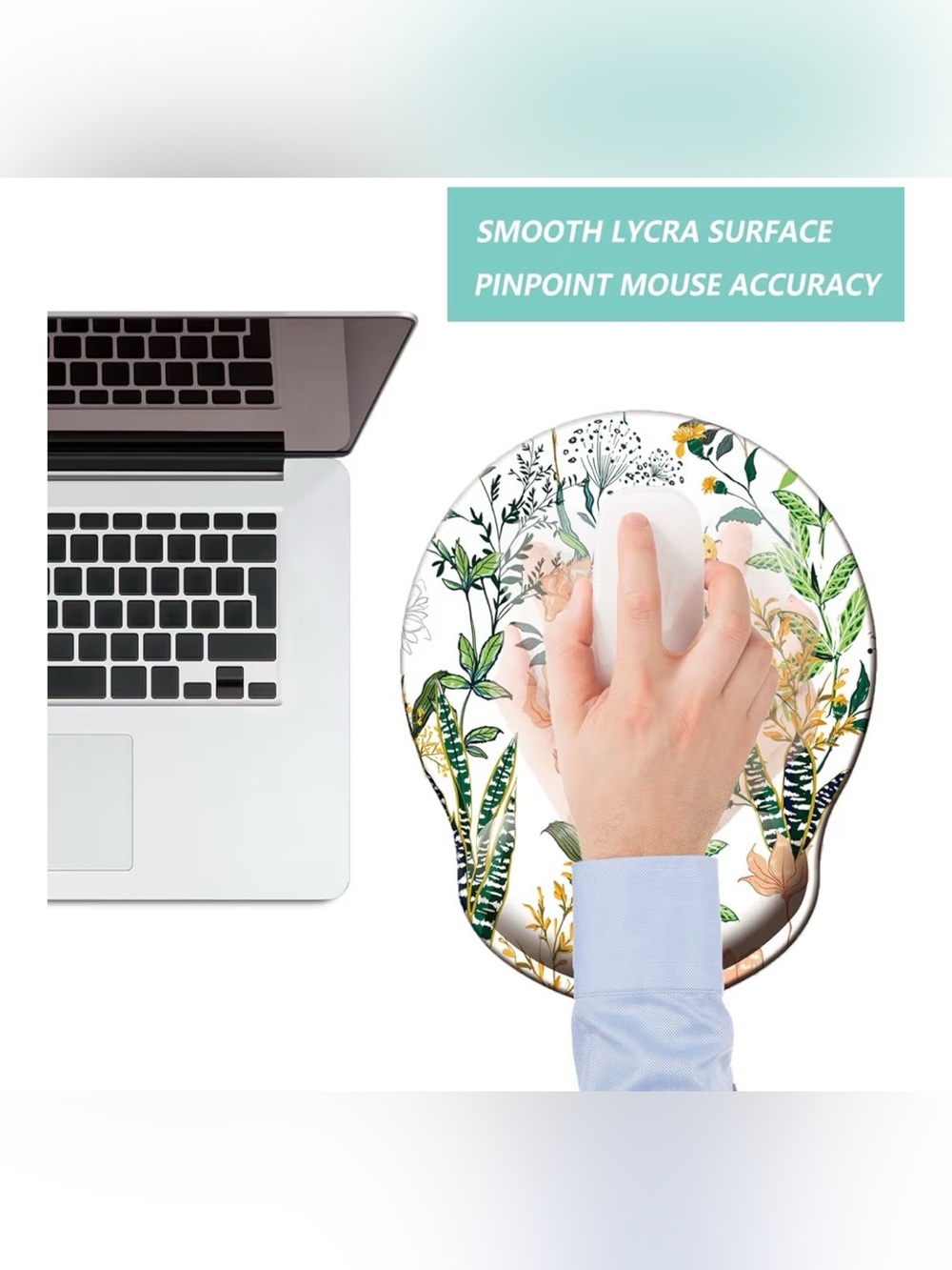 Ergonomic Floral Wrist Rest Mouse Pad Memory Foam Botanical Desk Accessory - Picture 9 of 9